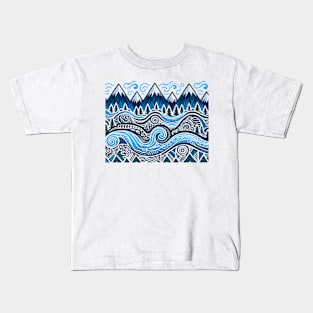 Tribal Blue Mountains Kids T-Shirt